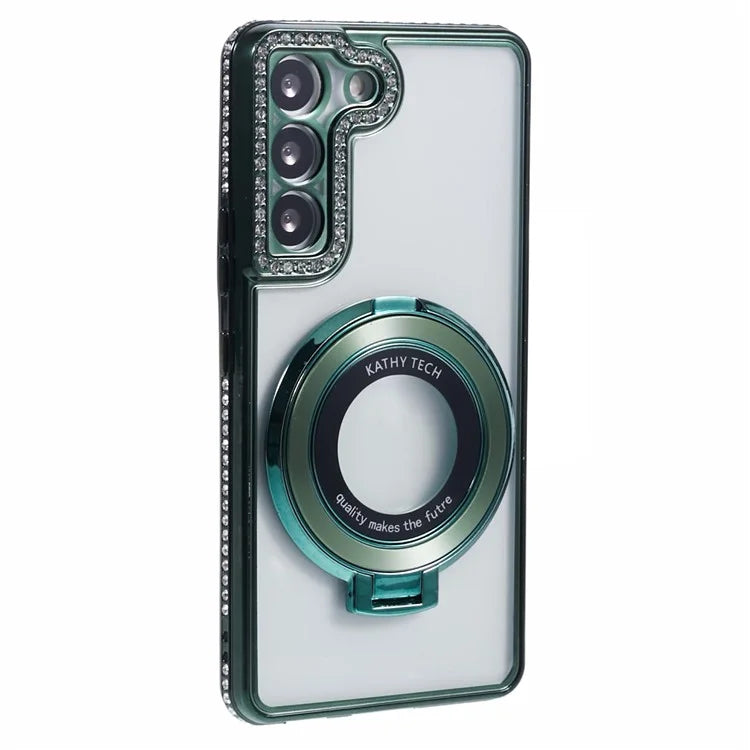 For Samsung Galaxy S23+ Case TPU Rhinestones Decor PC Ring Kickstand Protective Shell