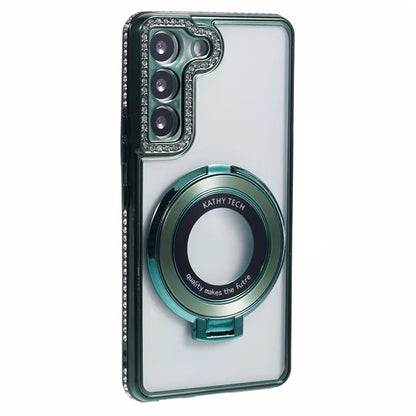 For Samsung Galaxy S23+ Case TPU Rhinestones Decor PC Ring Kickstand Protective Shell