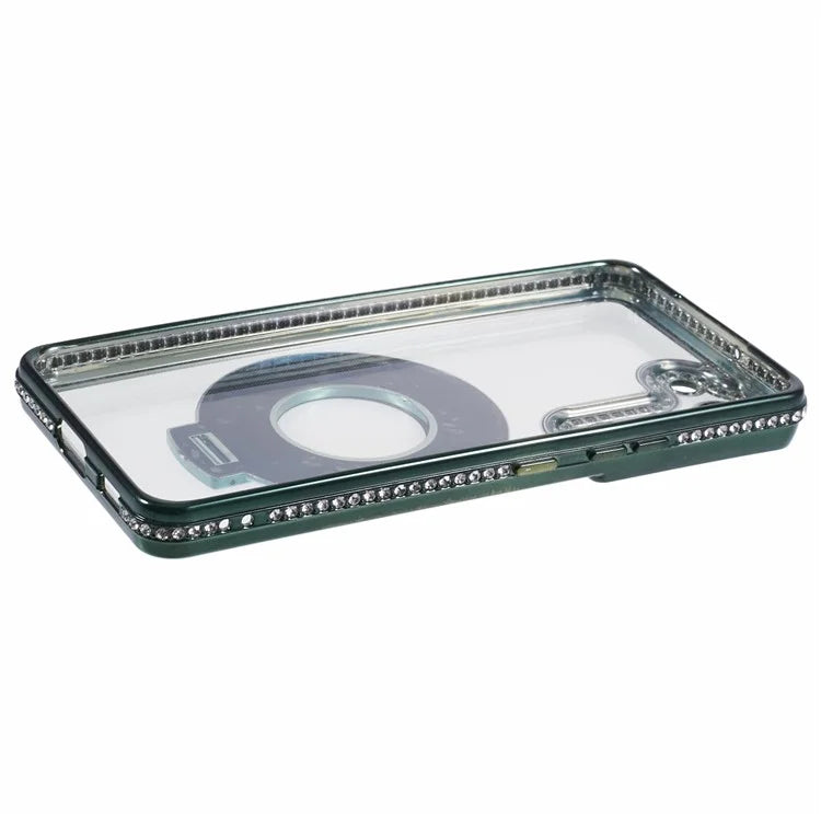 For Samsung Galaxy S23+ Case TPU Rhinestones Decor PC Ring Kickstand Protective Shell