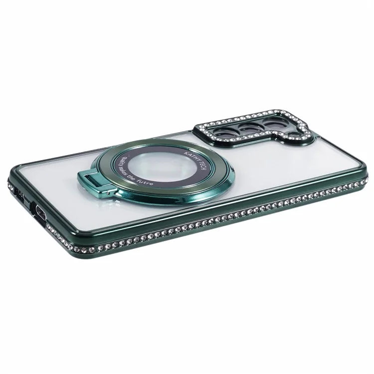 For Samsung Galaxy S23+ Case TPU Rhinestones Decor PC Ring Kickstand Protective Shell