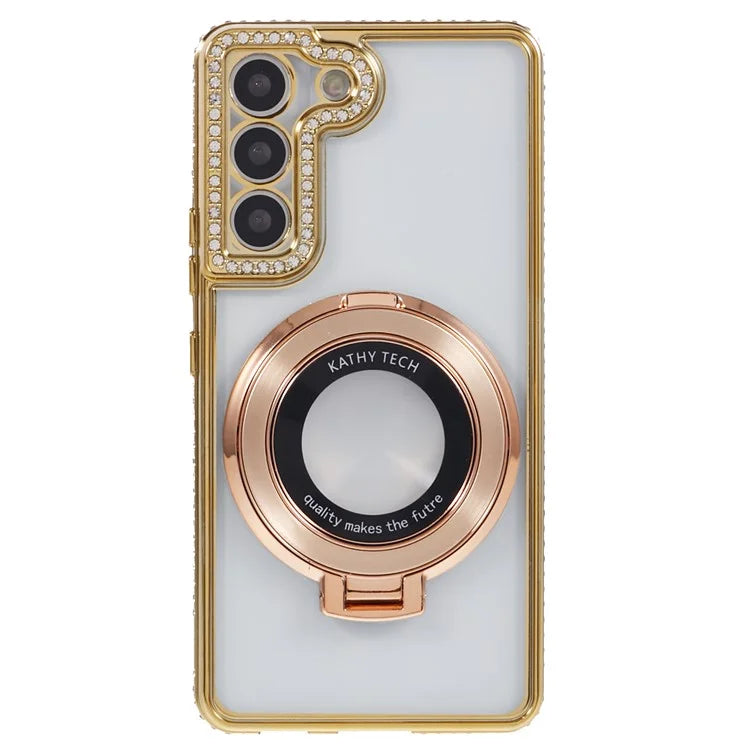 For Samsung Galaxy S23+ Case TPU Rhinestones Decor PC Ring Kickstand Protective Shell