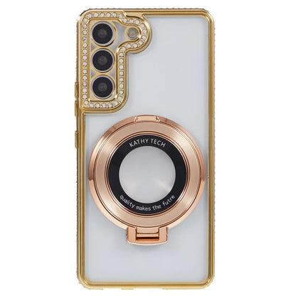 For Samsung Galaxy S23+ Case TPU Rhinestones Decor PC Ring Kickstand Protective Shell