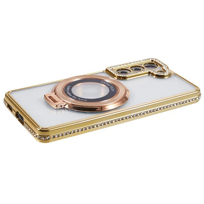 For Samsung Galaxy S23+ Case TPU Rhinestones Decor PC Ring Kickstand Protective Shell