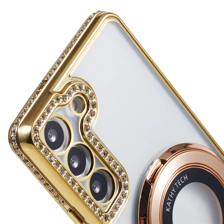 For Samsung Galaxy S23+ Case TPU Rhinestones Decor PC Ring Kickstand Protective Shell