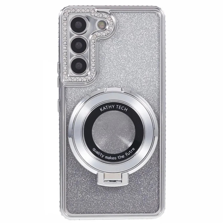 For Samsung Galaxy S22 5G TPU Case Ring Kickstand Shiny Rhinestone Phone Cover