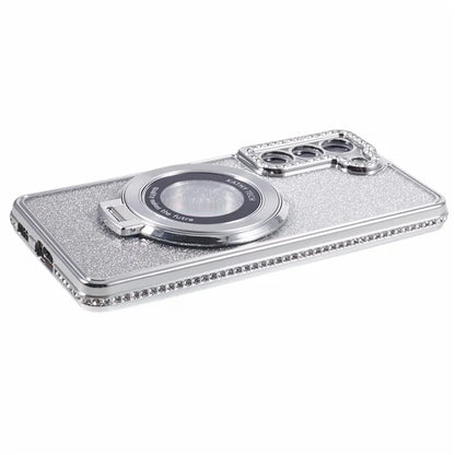 For Samsung Galaxy S22 5G TPU Case Ring Kickstand Shiny Rhinestone Phone Cover