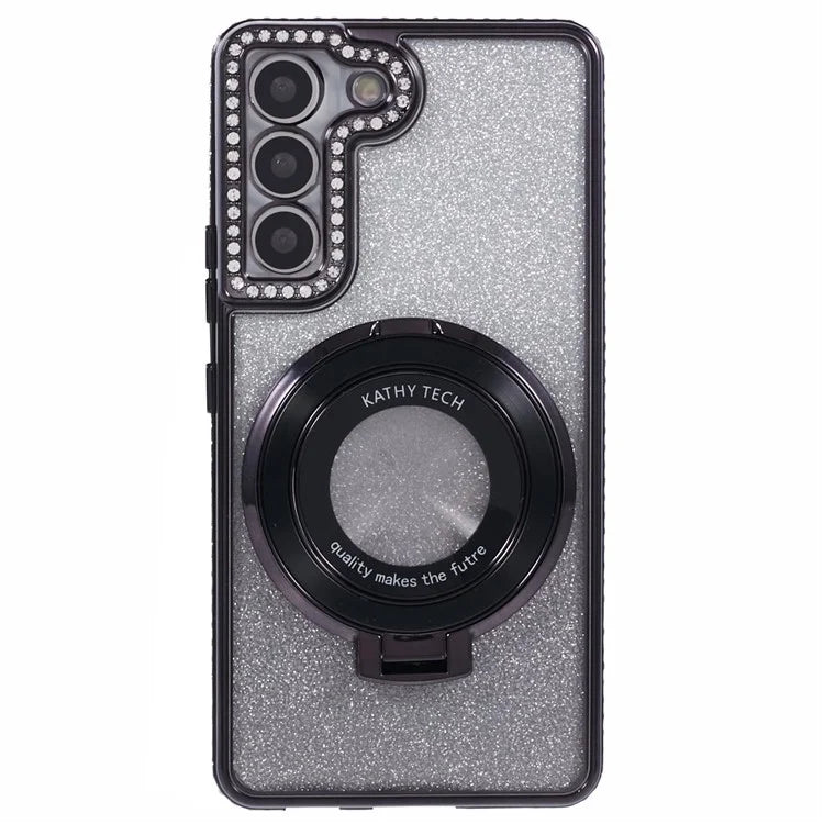 For Samsung Galaxy S22 5G TPU Case Ring Kickstand Shiny Rhinestone Phone Cover