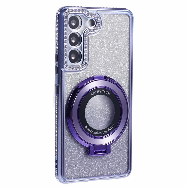 For Samsung Galaxy S22 5G TPU Case Ring Kickstand Shiny Rhinestone Phone Cover
