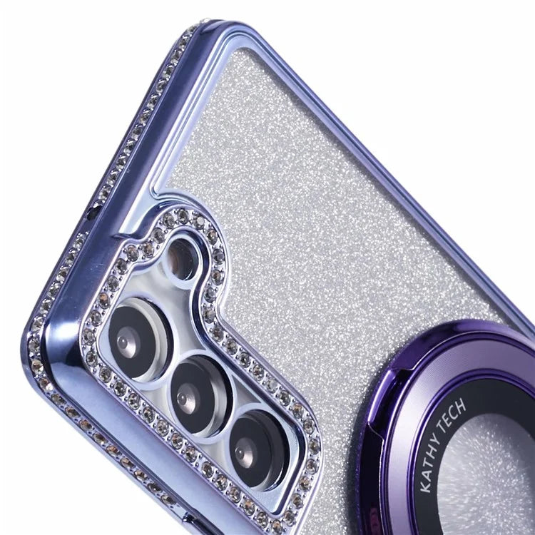 For Samsung Galaxy S22 5G TPU Case Ring Kickstand Shiny Rhinestone Phone Cover