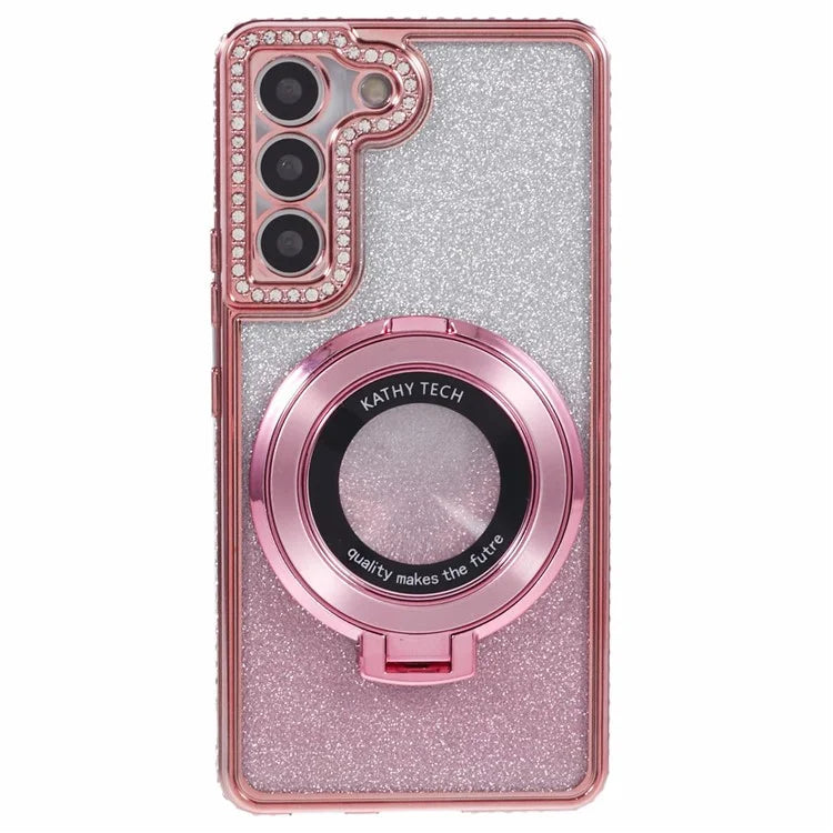 For Samsung Galaxy S22 5G TPU Case Ring Kickstand Shiny Rhinestone Phone Cover