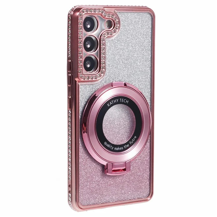 For Samsung Galaxy S22 5G TPU Case Ring Kickstand Shiny Rhinestone Phone Cover