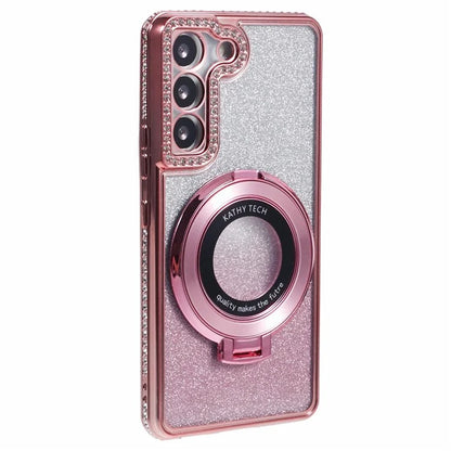 For Samsung Galaxy S22 5G TPU Case Ring Kickstand Shiny Rhinestone Phone Cover