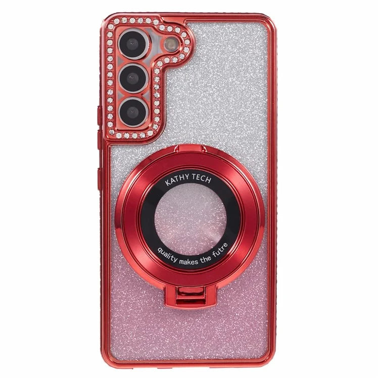 For Samsung Galaxy S22 5G TPU Case Ring Kickstand Shiny Rhinestone Phone Cover
