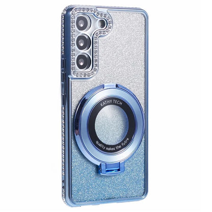 For Samsung Galaxy S22 5G TPU Case Ring Kickstand Shiny Rhinestone Phone Cover
