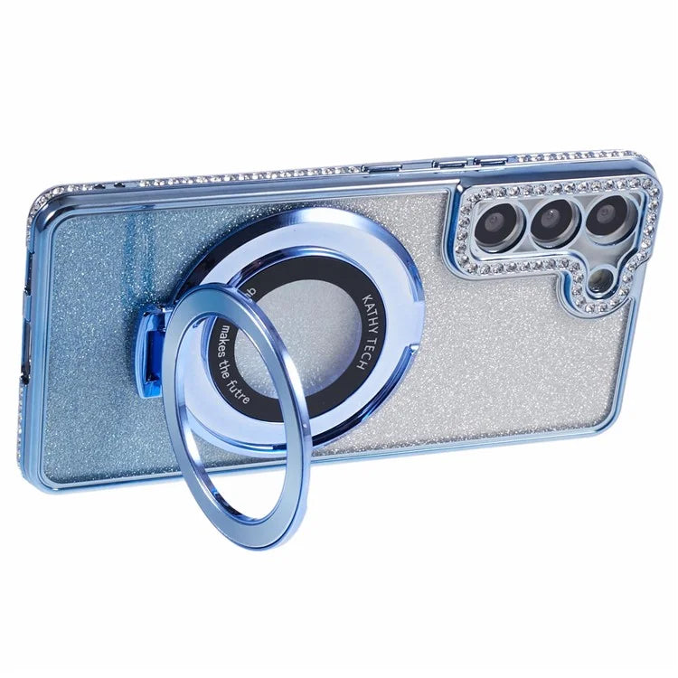 For Samsung Galaxy S22 5G TPU Case Ring Kickstand Shiny Rhinestone Phone Cover