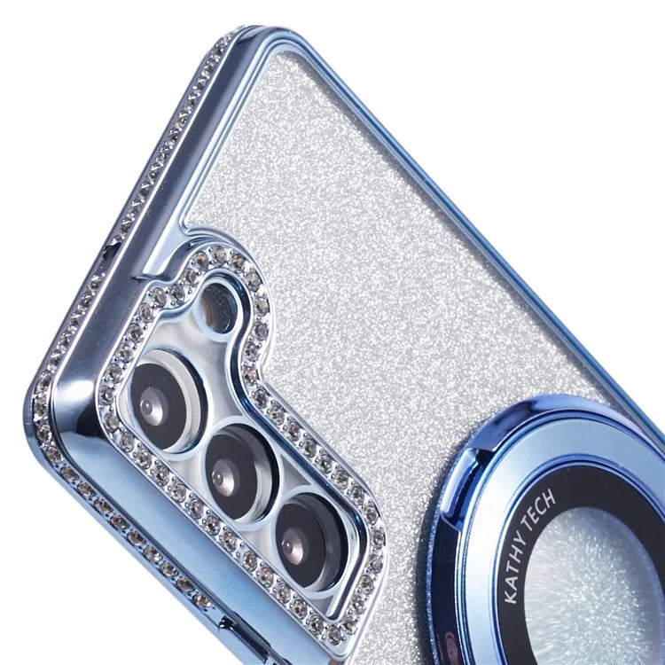 For Samsung Galaxy S22 5G TPU Case Ring Kickstand Shiny Rhinestone Phone Cover