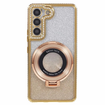 For Samsung Galaxy S22 5G TPU Case Ring Kickstand Shiny Rhinestone Phone Cover