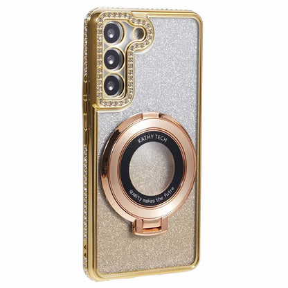 For Samsung Galaxy S22 5G TPU Case Ring Kickstand Shiny Rhinestone Phone Cover