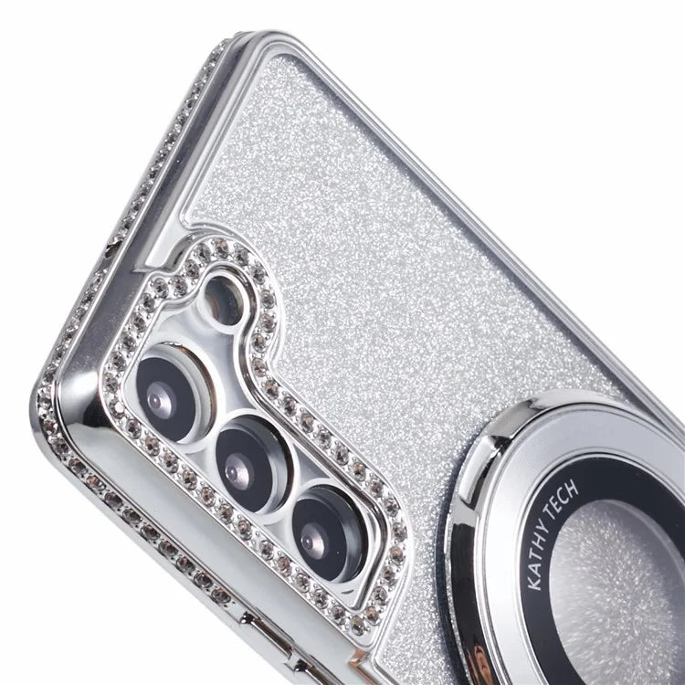For Samsung Galaxy S22+ 5G Kickstand Case Rhinestone Decor Gradient TPU Phone Cover