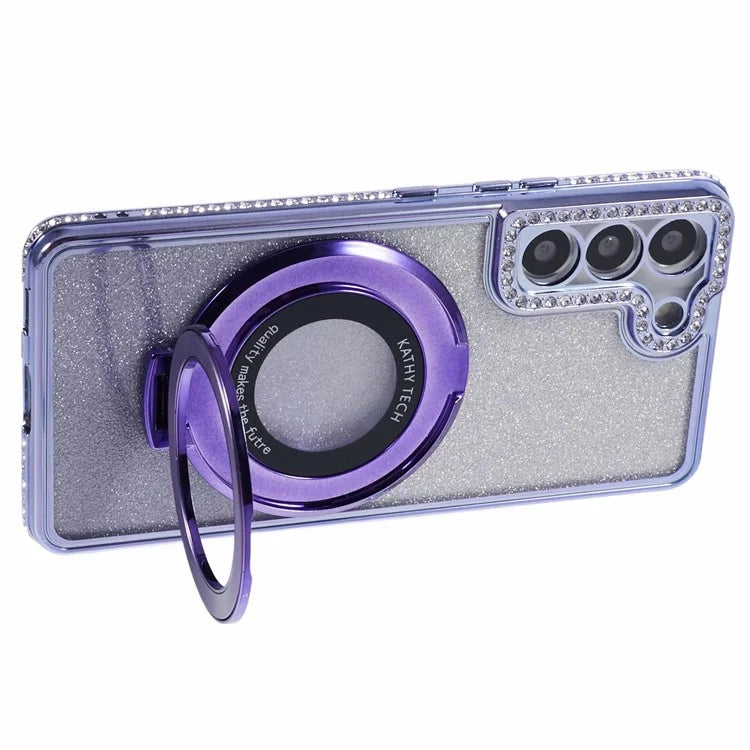 For Samsung Galaxy S22+ 5G Kickstand Case Rhinestone Decor Gradient TPU Phone Cover