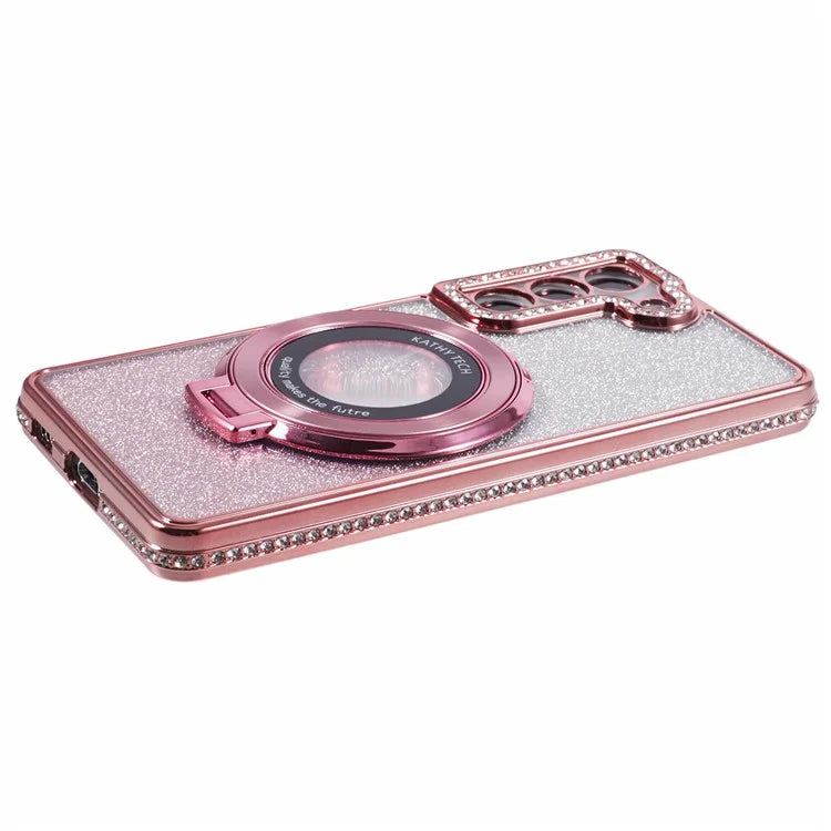 For Samsung Galaxy S22+ 5G Kickstand Case Rhinestone Decor Gradient TPU Phone Cover