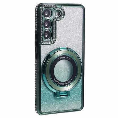 For Samsung Galaxy S22+ 5G Kickstand Case Rhinestone Decor Gradient TPU Phone Cover