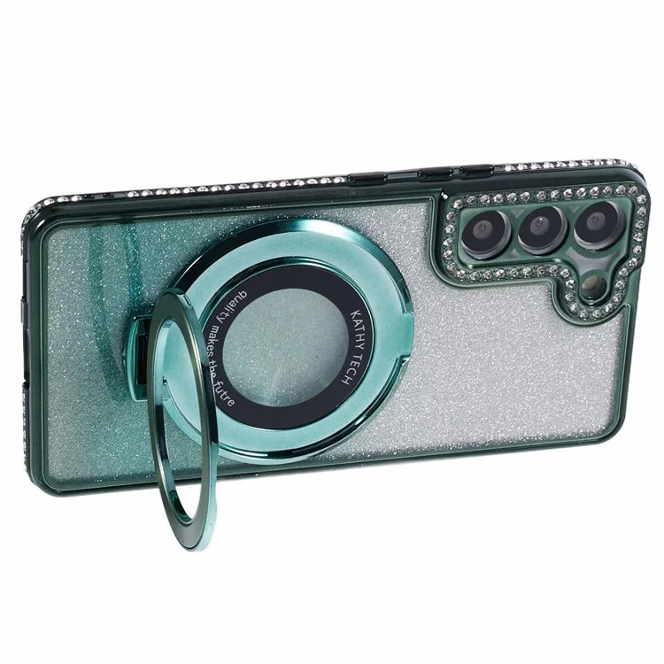 For Samsung Galaxy S22+ 5G Kickstand Case Rhinestone Decor Gradient TPU Phone Cover