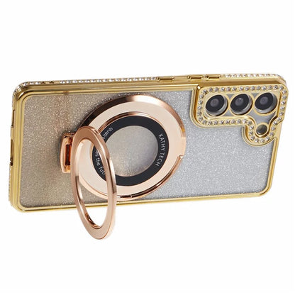 For Samsung Galaxy S22+ 5G Kickstand Case Rhinestone Decor Gradient TPU Phone Cover