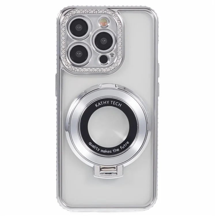 For iPhone 13 Pro Max Shockproof Rhinestone Decor Ring Kickstand TPU Phone Cover