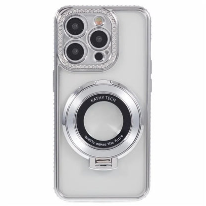 For iPhone 13 Pro Max Shockproof Rhinestone Decor Ring Kickstand TPU Phone Cover