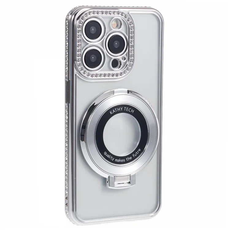 For iPhone 13 Pro Max Shockproof Rhinestone Decor Ring Kickstand TPU Phone Cover