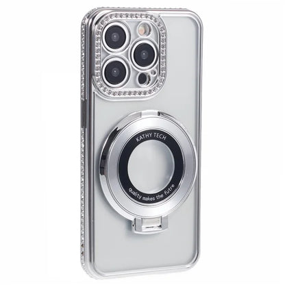 For iPhone 13 Pro Max Shockproof Rhinestone Decor Ring Kickstand TPU Phone Cover