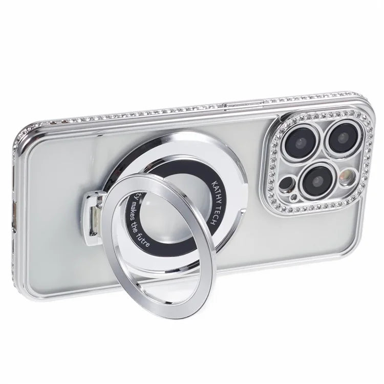 For iPhone 13 Pro Max Shockproof Rhinestone Decor Ring Kickstand TPU Phone Cover