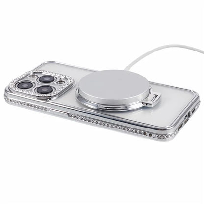 For iPhone 13 Pro Max Shockproof Rhinestone Decor Ring Kickstand TPU Phone Cover