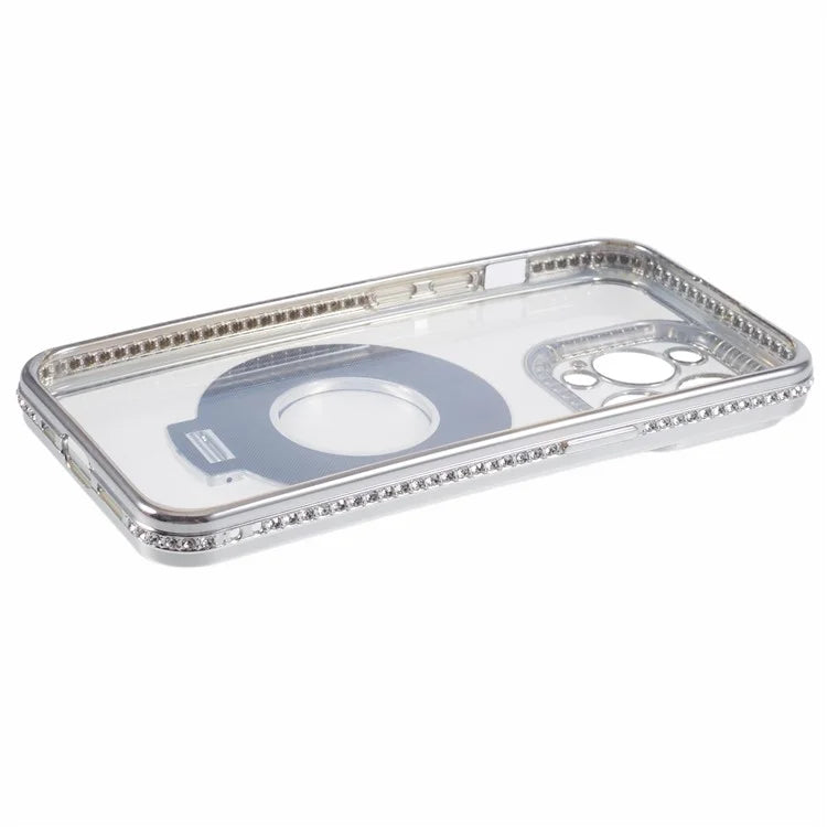 For iPhone 13 Pro Max Shockproof Rhinestone Decor Ring Kickstand TPU Phone Cover