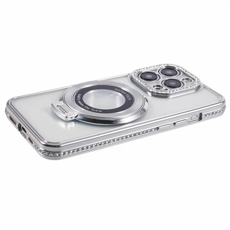 For iPhone 13 Pro Max Shockproof Rhinestone Decor Ring Kickstand TPU Phone Cover