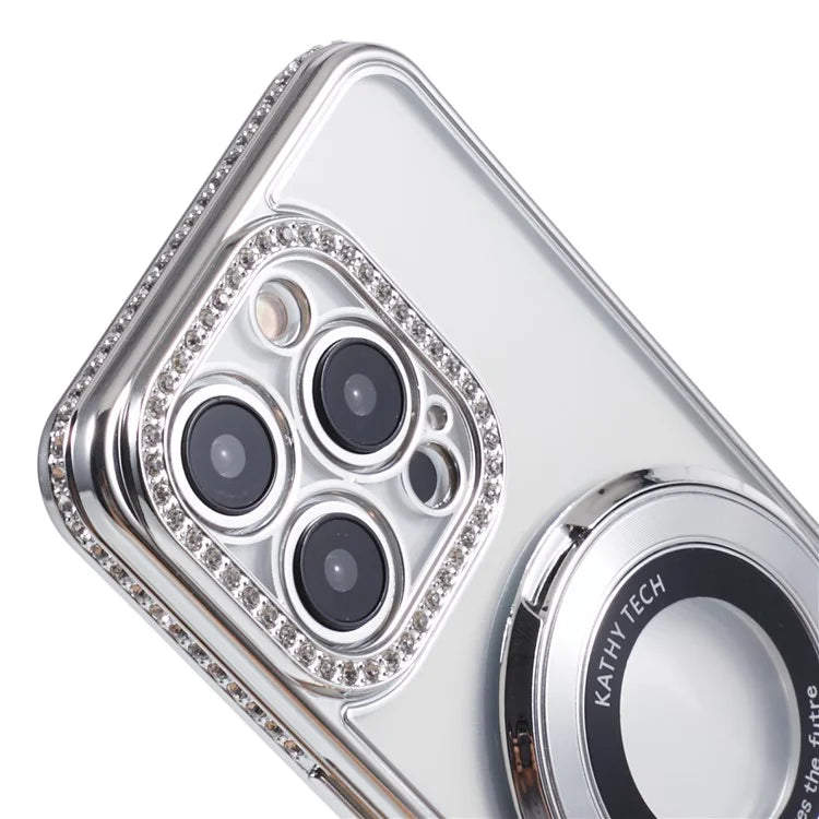 For iPhone 13 Pro Max Shockproof Rhinestone Decor Ring Kickstand TPU Phone Cover