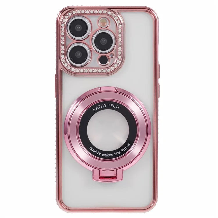 For iPhone 13 Pro Max Shockproof Rhinestone Decor Ring Kickstand TPU Phone Cover