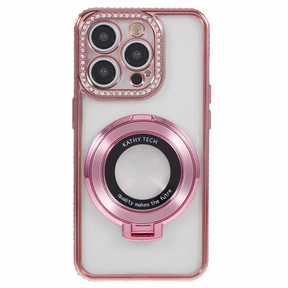 For iPhone 13 Pro Max Shockproof Rhinestone Decor Ring Kickstand TPU Phone Cover