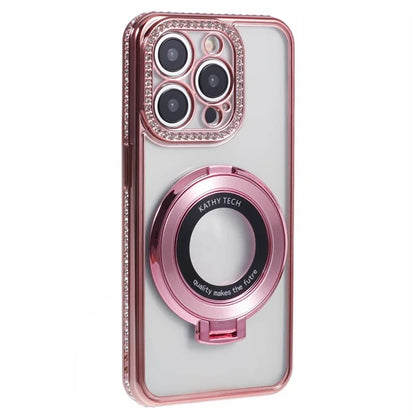 For iPhone 13 Pro Max Shockproof Rhinestone Decor Ring Kickstand TPU Phone Cover