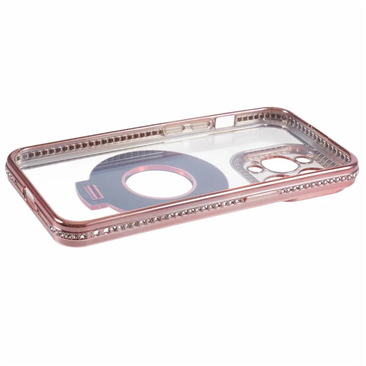 For iPhone 13 Pro Max Shockproof Rhinestone Decor Ring Kickstand TPU Phone Cover