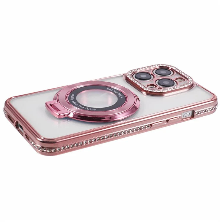 For iPhone 13 Pro Max Shockproof Rhinestone Decor Ring Kickstand TPU Phone Cover