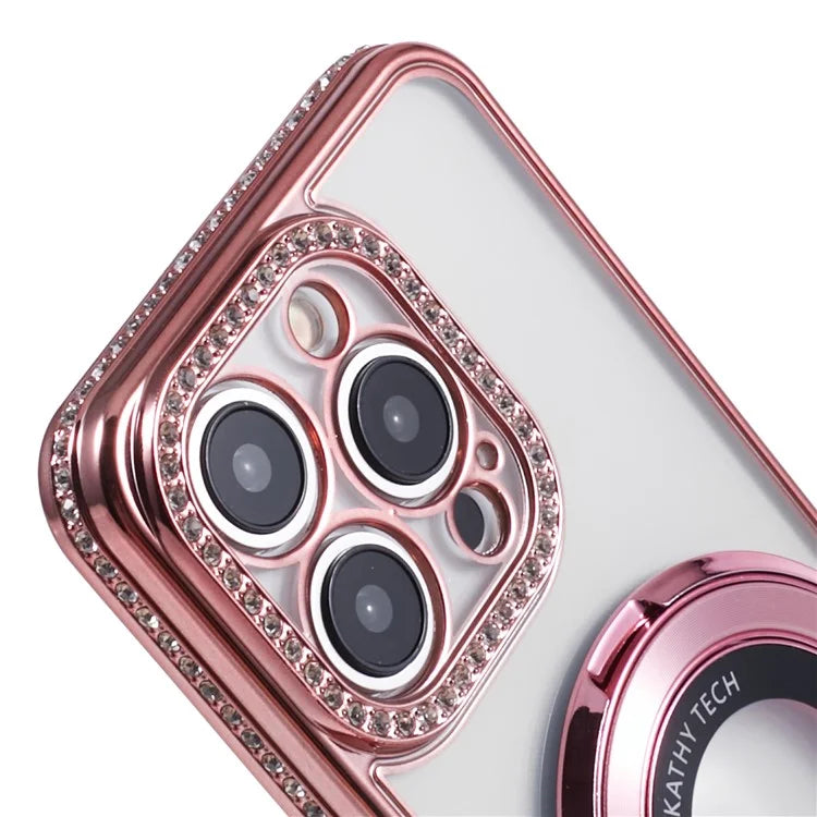 For iPhone 13 Pro Max Shockproof Rhinestone Decor Ring Kickstand TPU Phone Cover