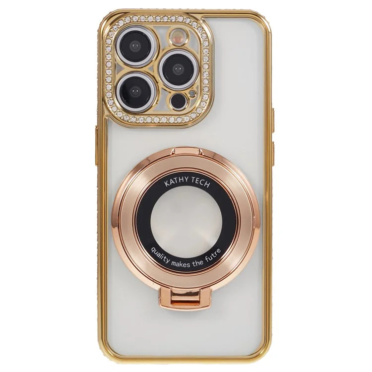 For iPhone 13 Pro Max Shockproof Rhinestone Decor Ring Kickstand TPU Phone Cover