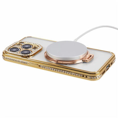 For iPhone 13 Pro Max Shockproof Rhinestone Decor Ring Kickstand TPU Phone Cover