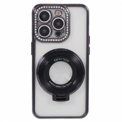 For iPhone 13 Pro Max Shockproof Rhinestone Decor Ring Kickstand TPU Phone Cover