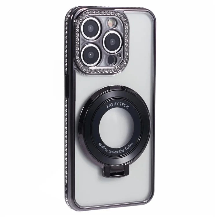 For iPhone 13 Pro Max Shockproof Rhinestone Decor Ring Kickstand TPU Phone Cover