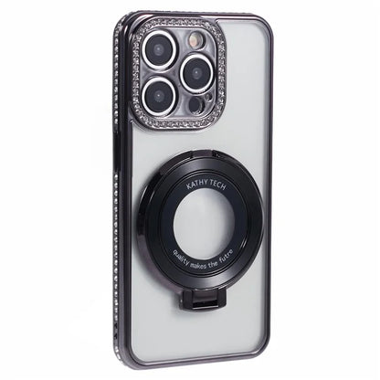For iPhone 13 Pro Max Shockproof Rhinestone Decor Ring Kickstand TPU Phone Cover
