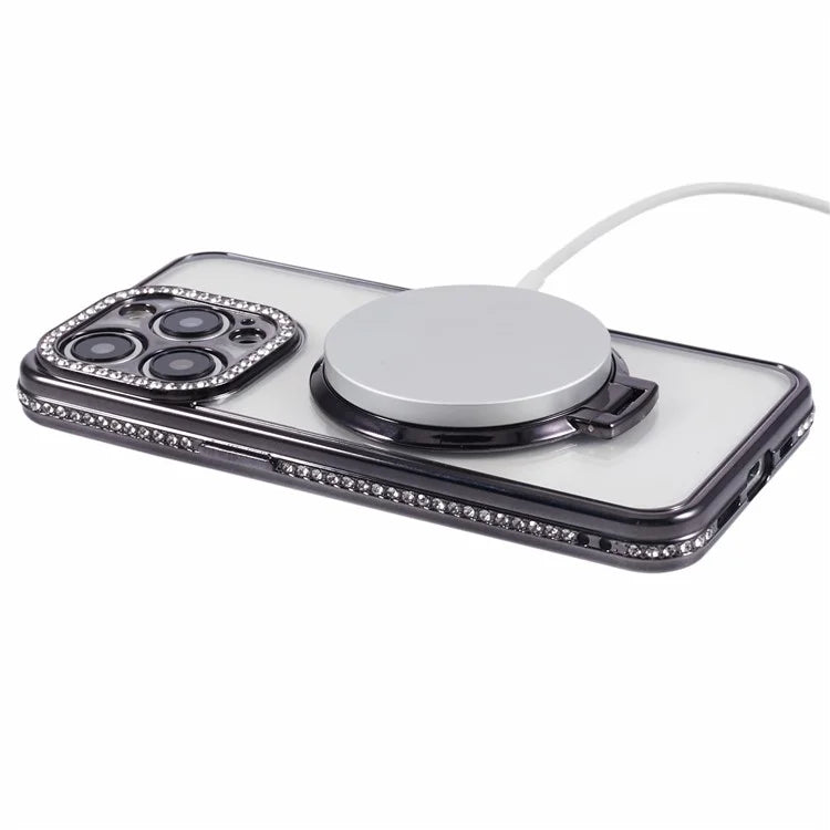 For iPhone 13 Pro Max Shockproof Rhinestone Decor Ring Kickstand TPU Phone Cover