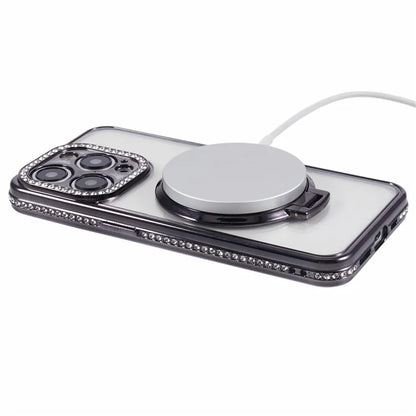For iPhone 13 Pro Max Shockproof Rhinestone Decor Ring Kickstand TPU Phone Cover